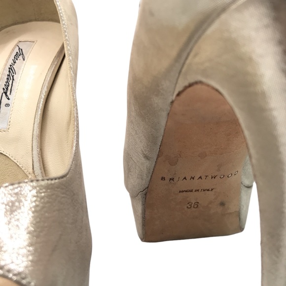 BRIAN ATWOOD METALLIC GOLD NUDE Leather Classic Peep-toe Heels! Size 36! - Picture 5 of 7